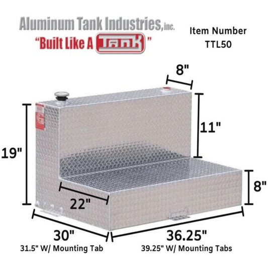 ATI 47 Gallon L-Shaped Transfer Tank - Bright Aluminum (Model TTL50)