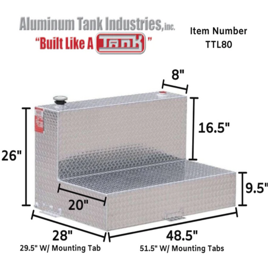 ATI 80 Gallon L-Shaped Transfer Tank - Bright Aluminum (Model TTL80)
