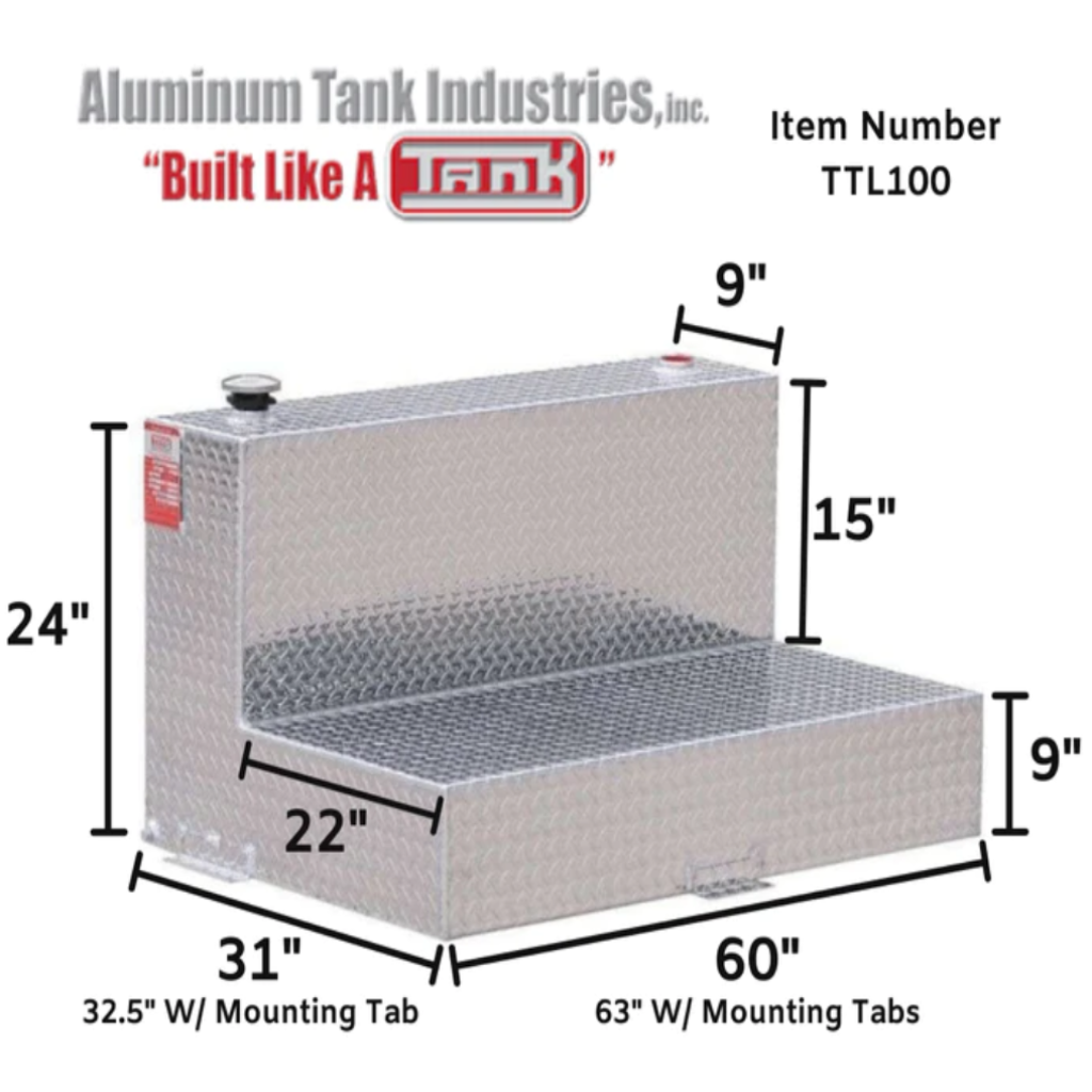 ATI Bright Aluminum L-Shaped Refueling Tank - 100 Gallon Capacity (Model TTL100)