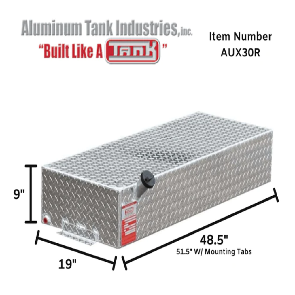 ATI 30 Gallon Diesel Rectangle Auxiliary Tank - Bright Aluminum (Model AUX30R)