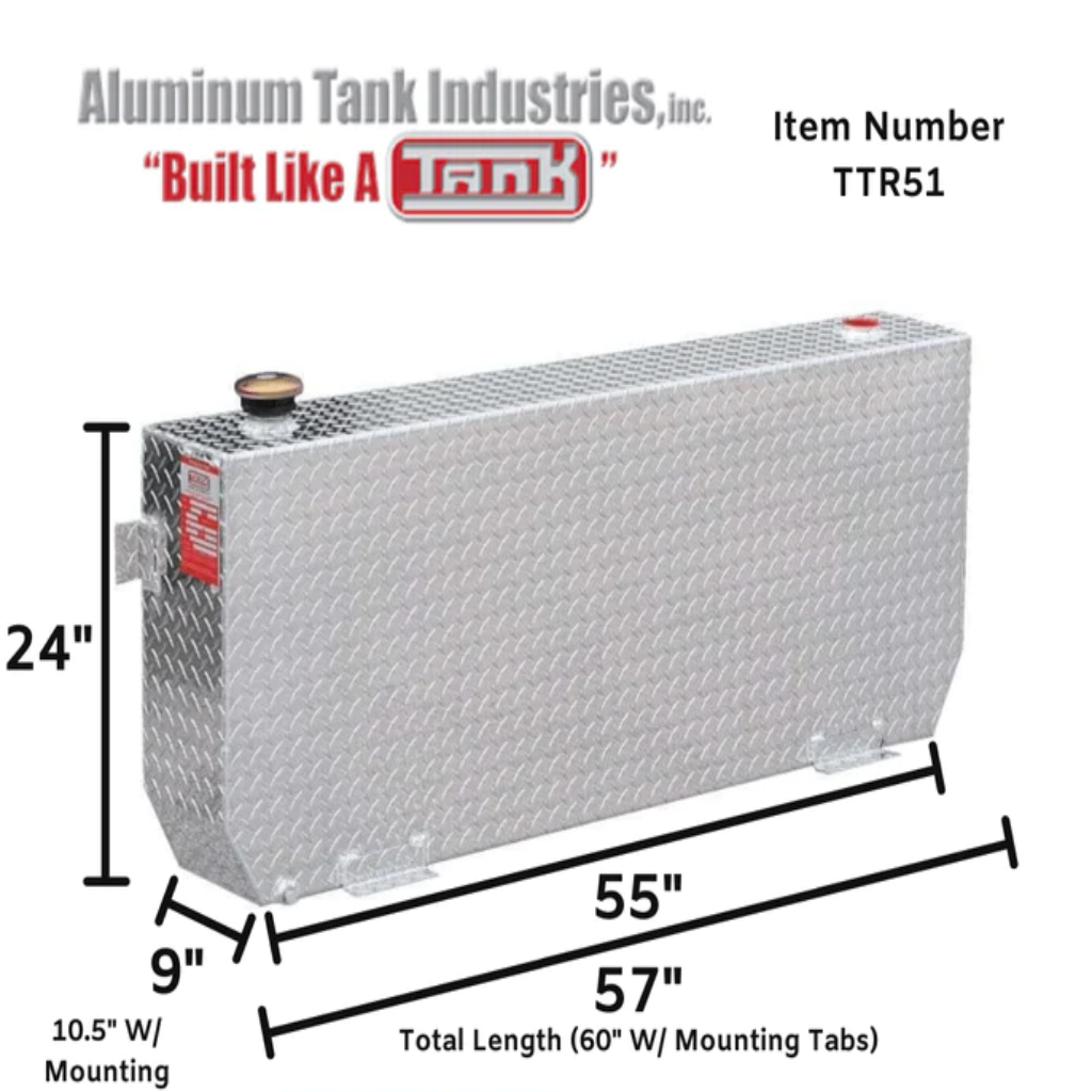 ATI 51 Gallon Rectangle Transfer Tank - Bright Aluminum (Model TTR51)