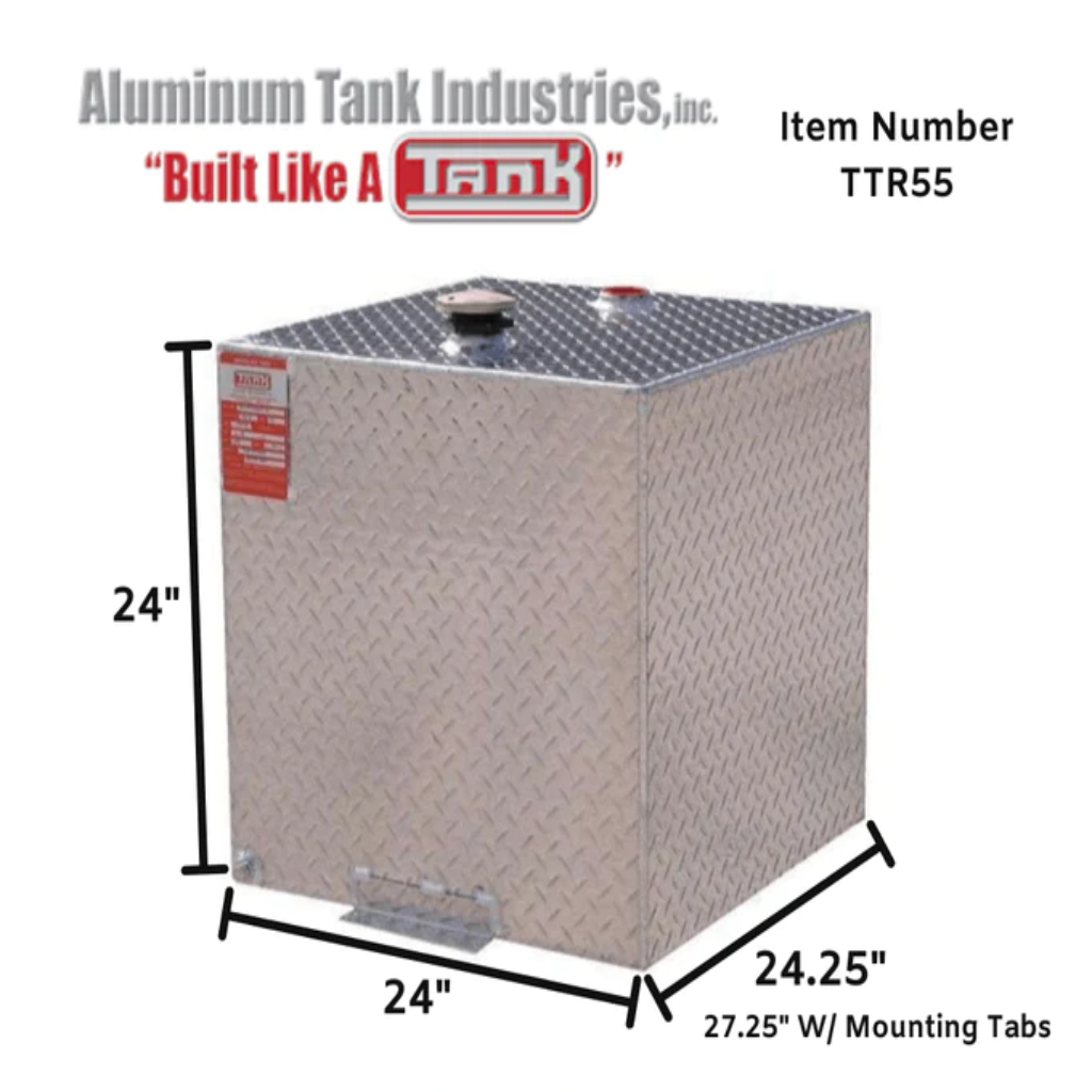 ATI 55 Gallon Square Transfer Tank - Bright Aluminum (Model TTR55