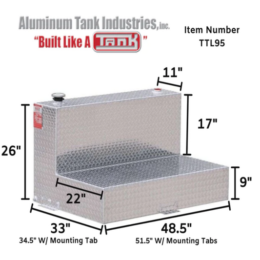 ATI 95 Gallon L-Shaped Transfer Tank - Bright Aluminum (Model TTL95)