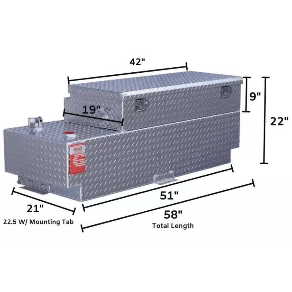 ATI 58 Gallon Transfer Tank Toolbox Combo - 9" Height Toolbox - Bright Aluminum (Model TTR58CB9)